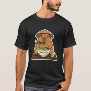 Camiseta Capivara Comendo Macarrão Ramen Gráfico Japonês An