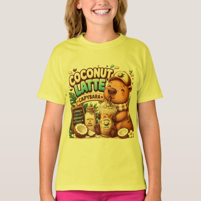 Camiseta Capivara de Leite de Coco | Capivara Kawaii Fofa C (Frente)