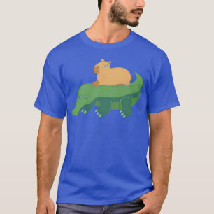 Camiseta Capivara de Pun Animado Montando Crocodilo engraça