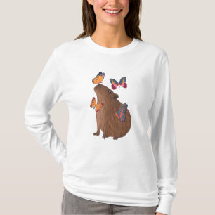 Camiseta Capivara Engraçada com Borboleta – Adorável Animal