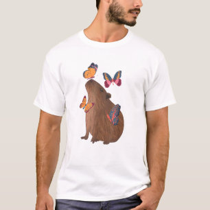 Camiseta Capivara Engraçada com Borboleta – Adorável Animal