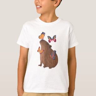 Camiseta Capivara Engraçada com Borboleta – Adorável Roedor
