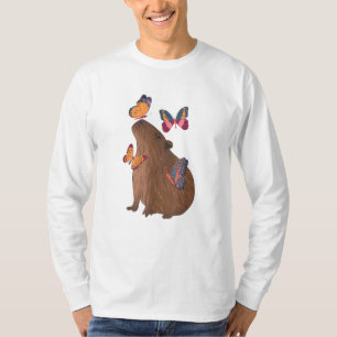 Camiseta Capivara Engraçada com Borboleta – Adorável Roedor