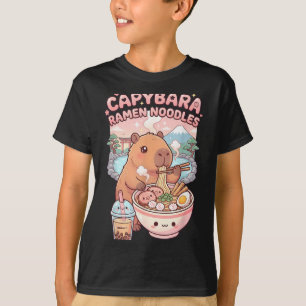 Camiseta Capivara Engraçada Comendo Macarrão Ramen Kawaii