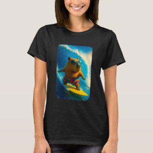 Camiseta Capivara Engraçada de Surfe com Shorts Arco-Íris