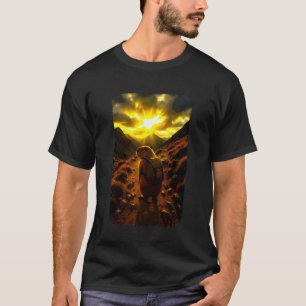 Camiseta Capivara Engraçada Montanhista Caminhando ao Pôr d