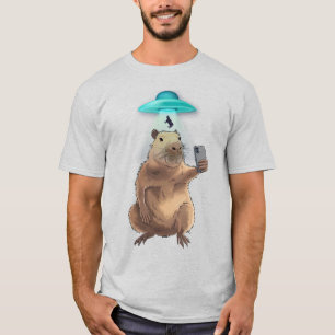 Camiseta Capivara Engraçada Tira Selfie com Óvnis de Aliení