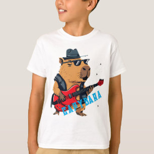 Camiseta Capivara Estrela do Rock Tocando Guitarra Elétrica