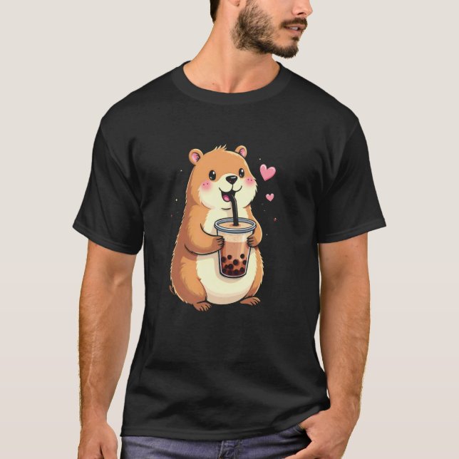 Camiseta Capivara Fofa Bebendo Chá de Boba (Frente)