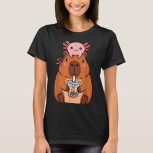 Camiseta Capivara Fofa Bebendo Chá de Boba Kawaii Axolote