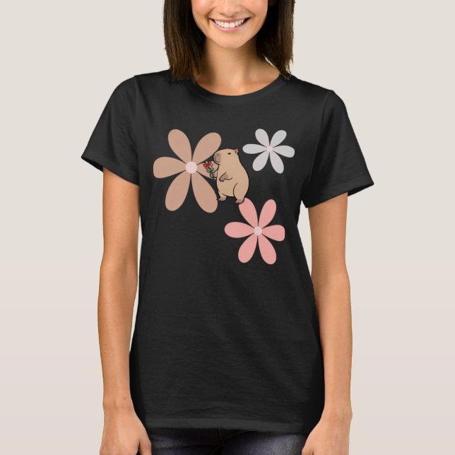 Camiseta Capivara Fofa Com Flor (Frente)