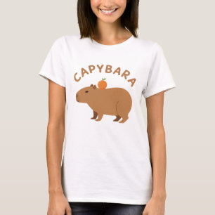 Camiseta Capivara Fofa Com Laranja Na Cabeça Meme Minimalis