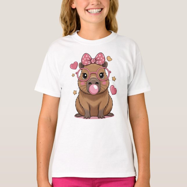 Camiseta Capivara Fofa com Óculos e Chiclete (Frente)
