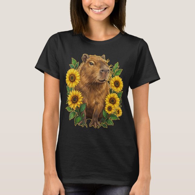 Camiseta Capivara Fofa Flor de Girassol (Frente)