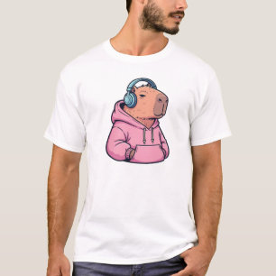 Camiseta Capivara Fofo de Estilo Retrô com Capuz de Cartoon