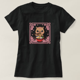 Camiseta Capivara Kawaii Comendo Macarrão Ramen Japonês 