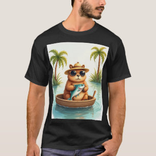 Camiseta Capivara Mal-Humorada Pescando em Seu Barco - Anim