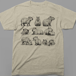 Camiseta Capivara Onsen de Primavera Vintage Chill Esboço