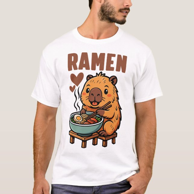 Camiseta Capivara Ramen Capivara Engraçada Comendo Macarrão (Frente)
