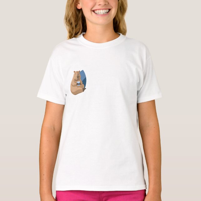 Camiseta Capivara Relaxada Bebendo Bebida Gelada Crianças (Frente)