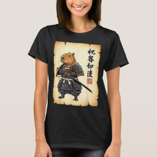 Camiseta Capivara Samurai Arte Japonesa Gráfico Vintage Eng