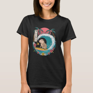 Camiseta Capivara Surfando Grande Onda Kanji Japonês Tropic