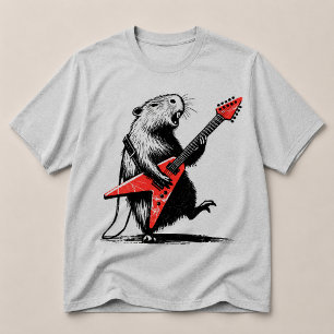 Camiseta Capivara Tocando Guitarra Elétrica com Tudo