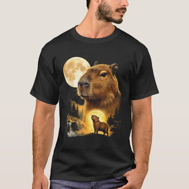 Camiseta Capivara uivando para a lua meme 90s animal (Frente)