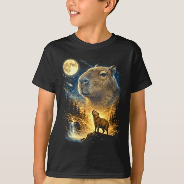 Camiseta Capivara uivando para a lua meme estranho engraçad (Frente)
