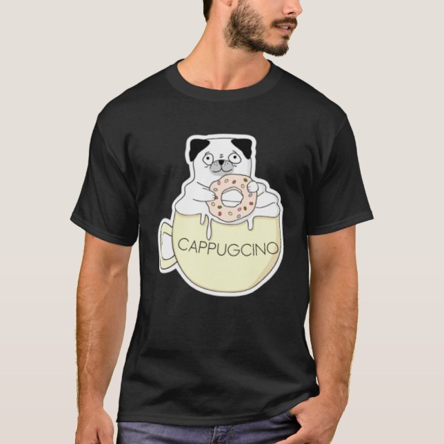 Camiseta CappugCino Cute Pug with a Cookie in a Cappuccino  (Frente)