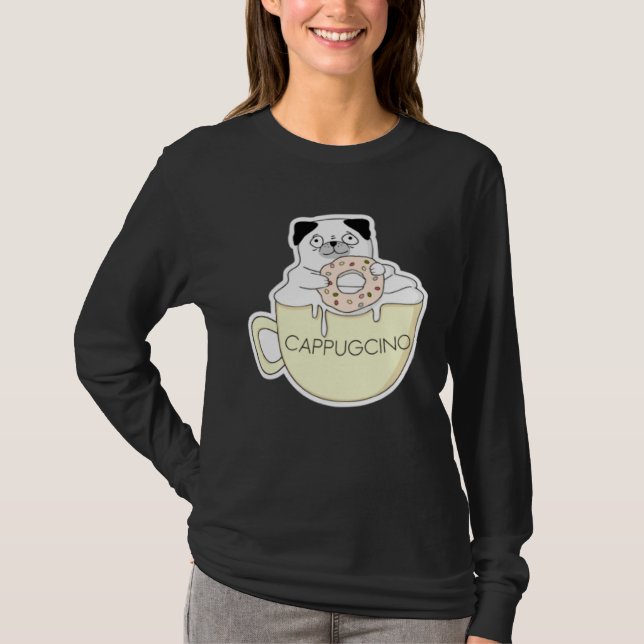 Camiseta CappugCino Pug Fofinho com um Biscoito num Cappucc (Frente)
