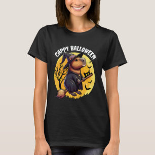 Camiseta Cappy Halloween Capivara Bruxa Gato Preto Engraçad