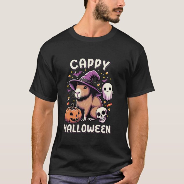 Camiseta Cappy Halloween Costume Pumpkin Funny Capybara Hal (Frente)