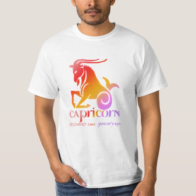Camiseta Capricórnio Astrologia Laranja e Roxo (Frente)