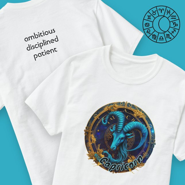 Camiseta Capricórnio Azul e Dourada Aquarela Zodiac (Criador carregado)