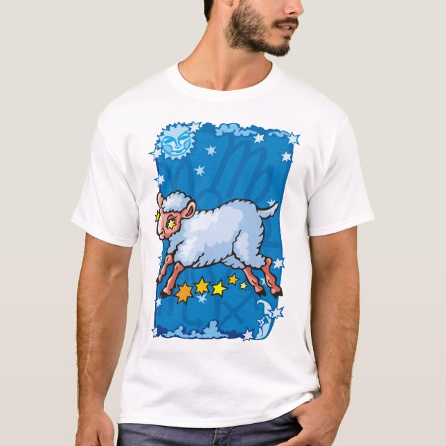 Camiseta Capricórnio de ovino-caprino a saltar nas Estrelas (Frente)