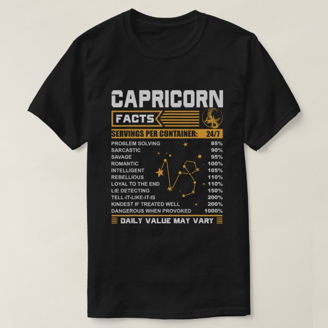 Camiseta Capricórnio Fatos Zodiac Funny Capricorn Aniversár (Frente do Design)