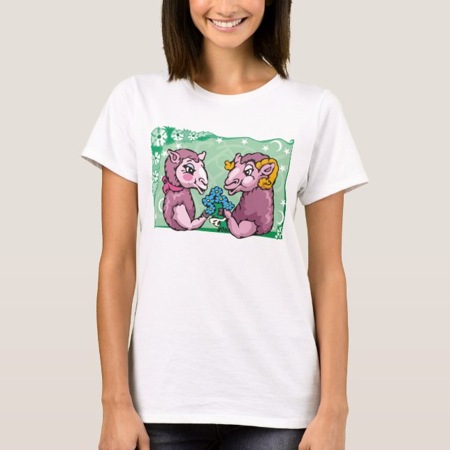 Camiseta Capricórnio Floral com Flores de Cabra e Púrpura (Frente)