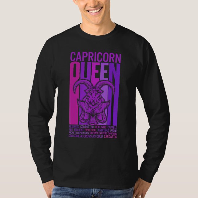 Camiseta Capricórnio Rainha Zodiac Sinal Puro Mulheres Horó (Frente)