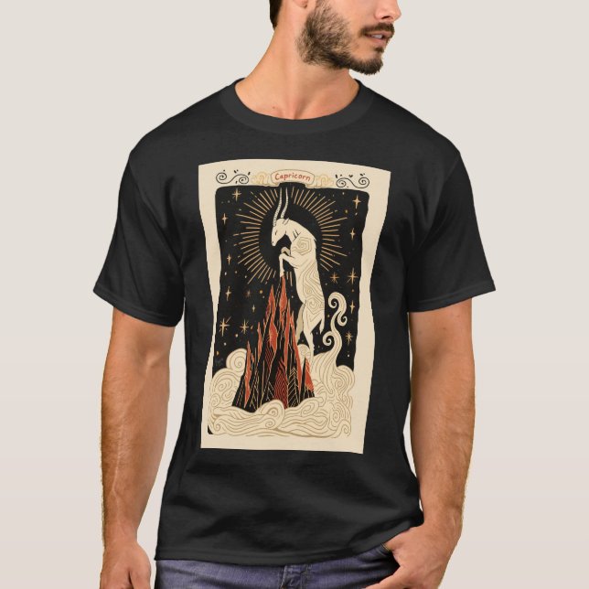 Camiseta Capricórnio - T-Shirt Celestial Zodiac Art (Frente)