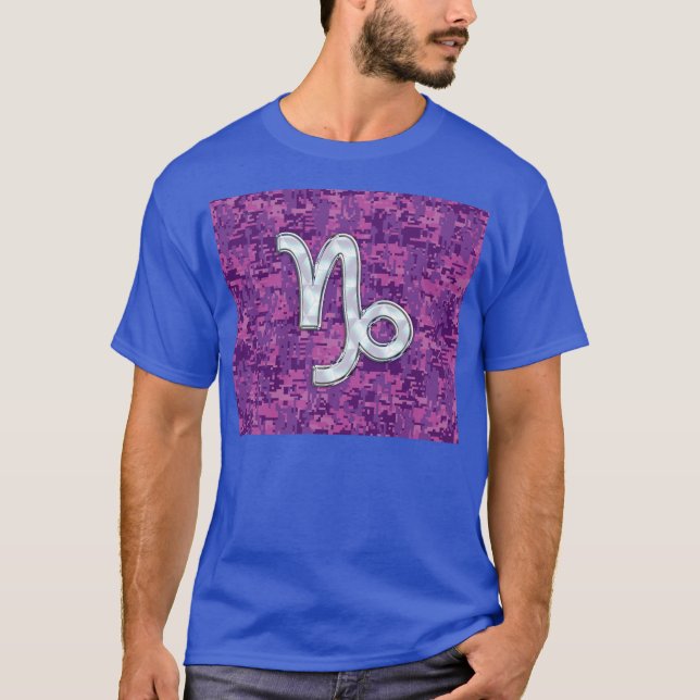 Camiseta Capricórnio Zodiac Símbolo Fuchsia Digital Camoufl (Frente)