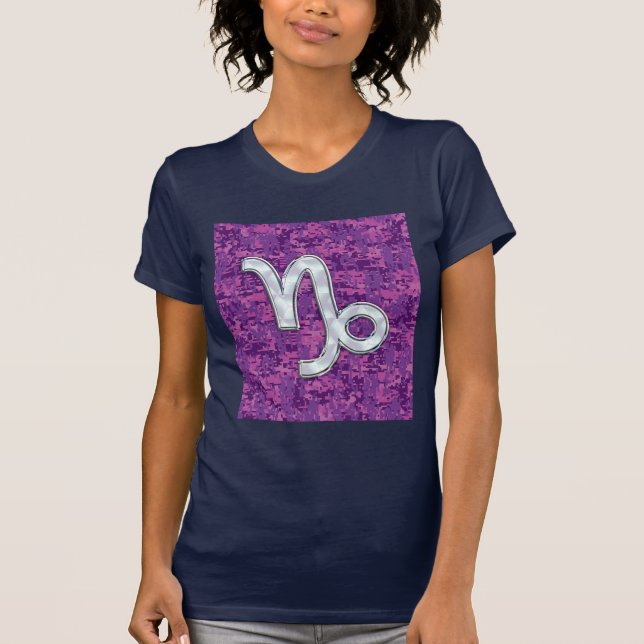 Camiseta Capricórnio Zodiac Símbolo Fuchsia Digital Camoufl (Frente)