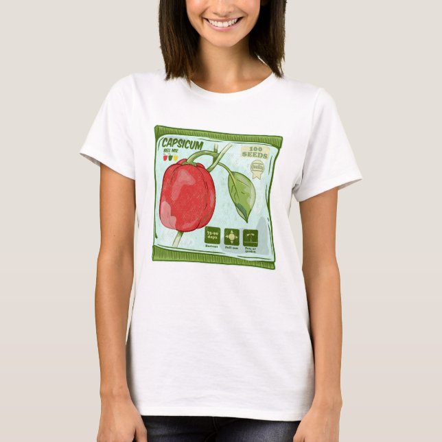 Camiseta Capsicum Sementes de pimenta de sino vermelho (Frente)