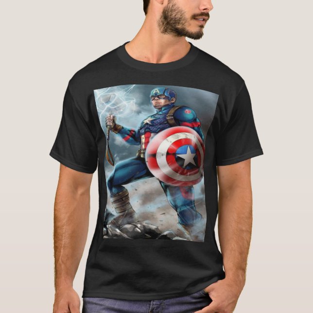 Camiseta Captain America – Lightning Shield of Freedom (Frente)