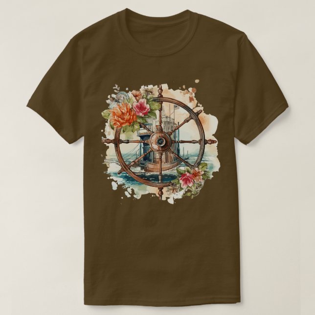 Camiseta Captain Wheel com Flores (Frente do Design)
