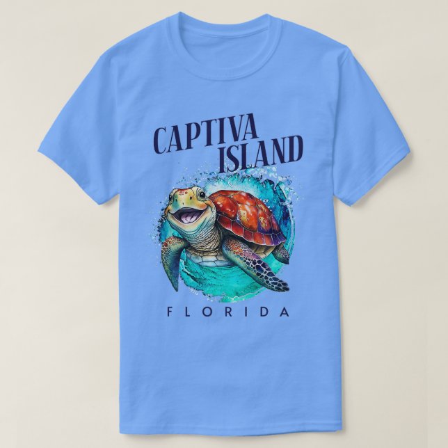 Camiseta Captiva Island Florida Watercolor Happy Sea Turtle (Frente do Design)