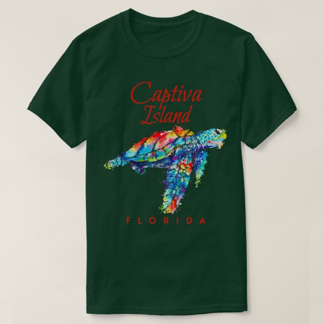 Camiseta Captiva Island Florida Watercolor Sea Turtle (Frente do Design)