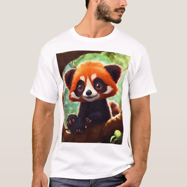 Camiseta Captivando Panda Vermelha em uma Ramificação de Ár (Frente)