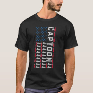 Camiseta Captoon Pontoon Capitão Barco Bandeira Americana J