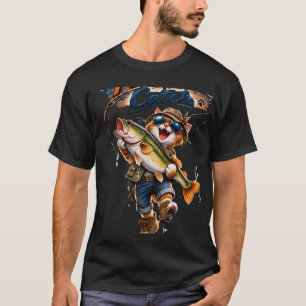 Camiseta Captura Perfeita Design de Gato de Pesca Engraçado